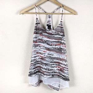 Trouve Grey & Red Sheer Top Medium